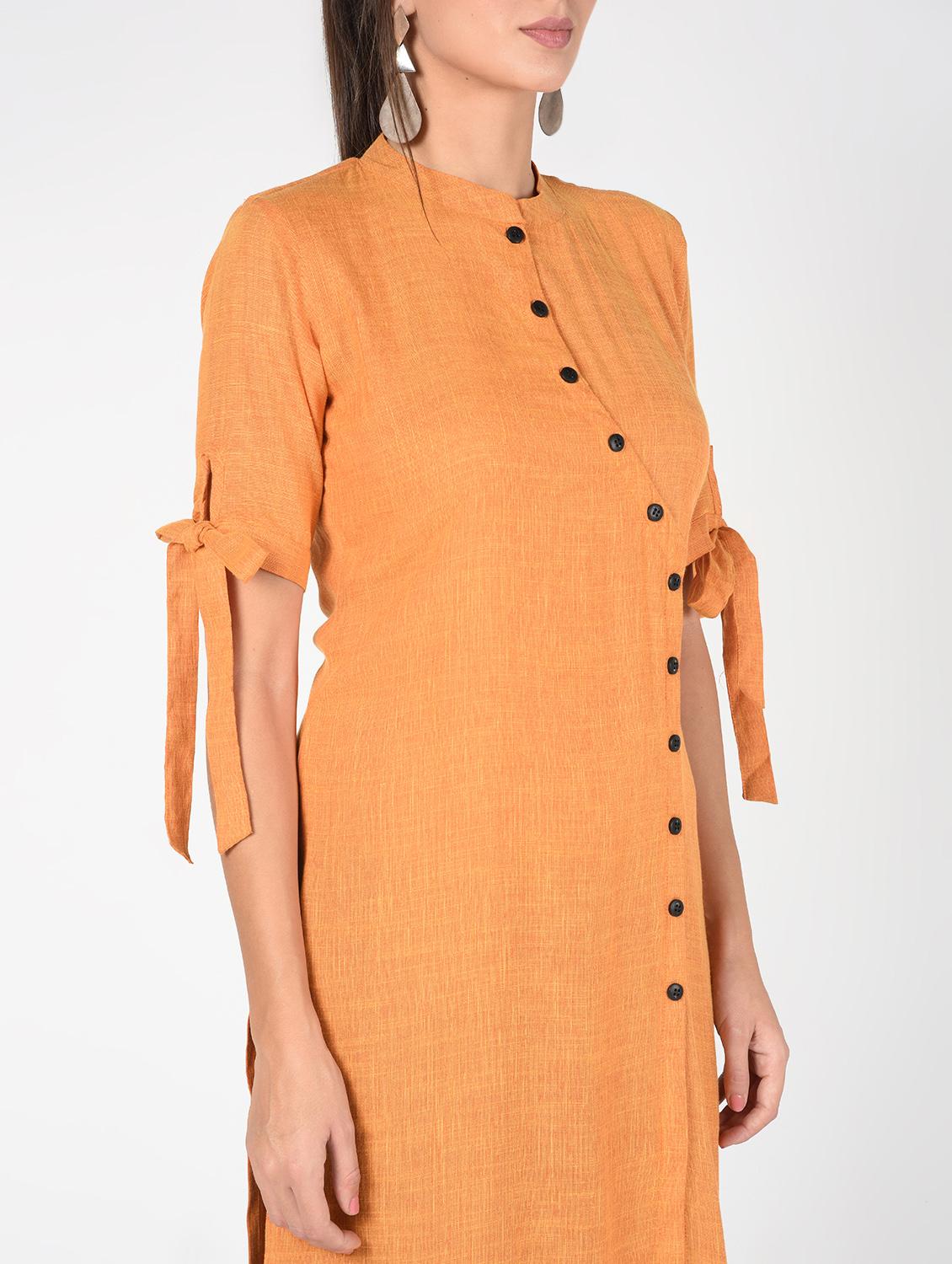 asymmetric placket solid kurta pant set - 16346397 - Standard Image - 3