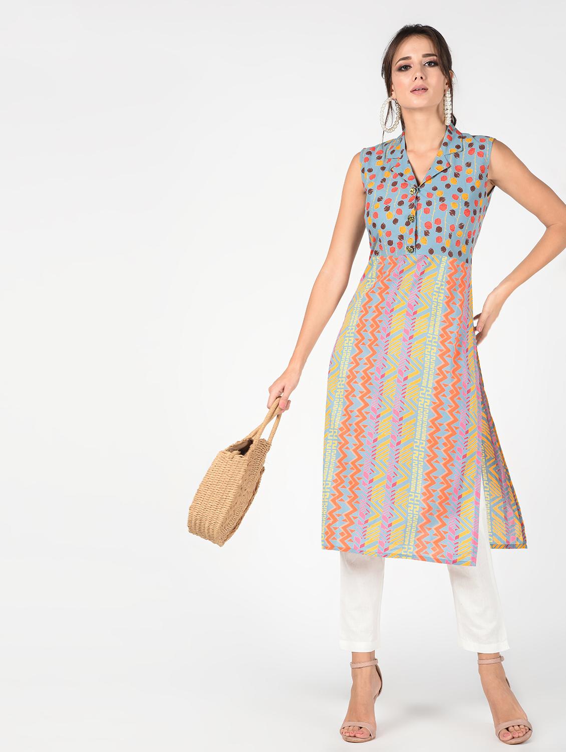 printed straight kurta pant set - 16346402 - Zoom Image - 0