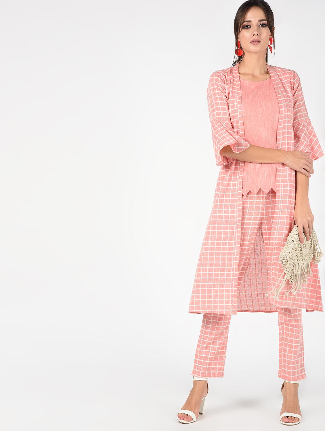 checkered top pant with jacket set - 16346405 - Zoom Image - 0