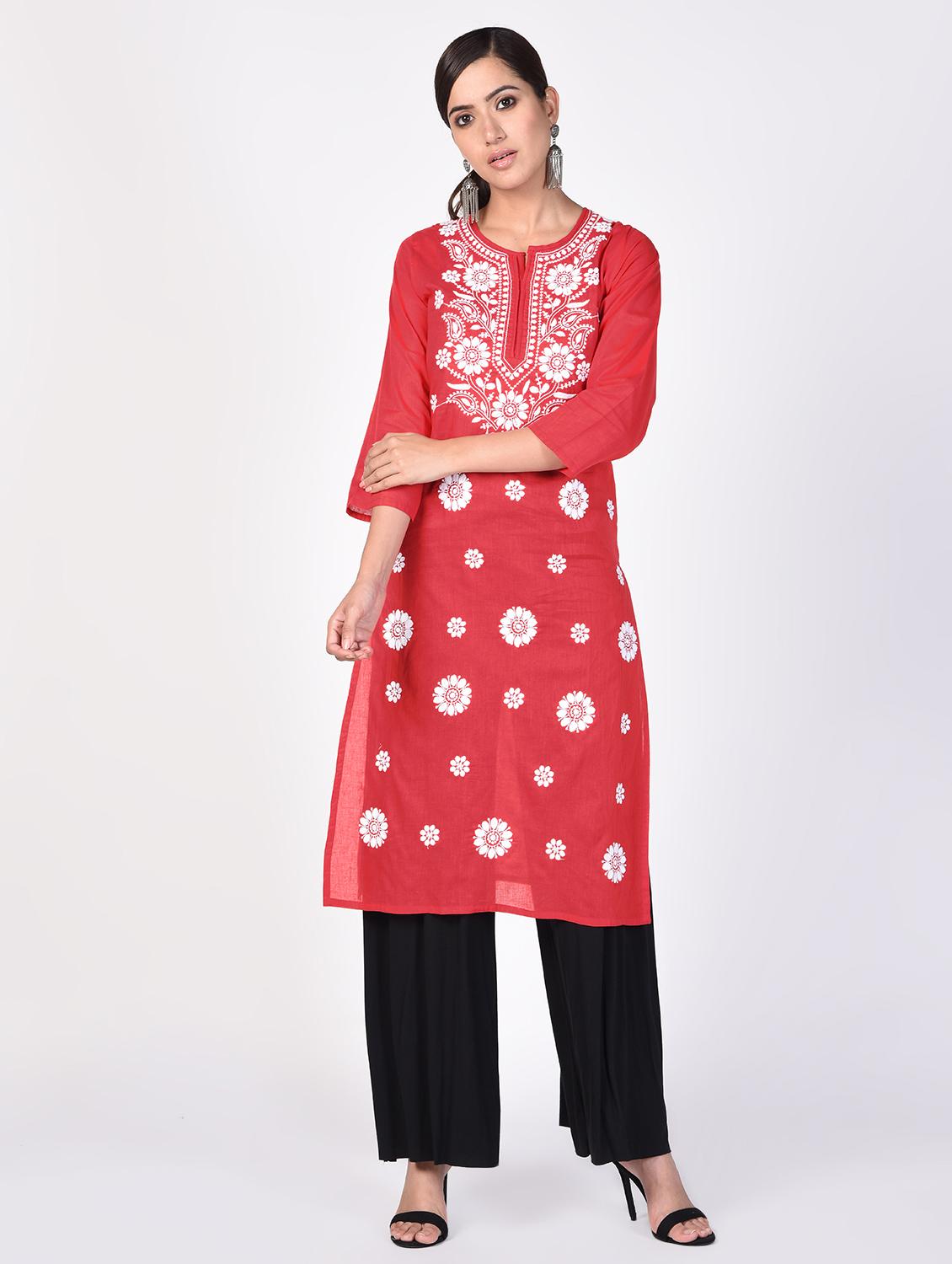 chikankari straight kurta - 16347074 -  Zoom Image - 0