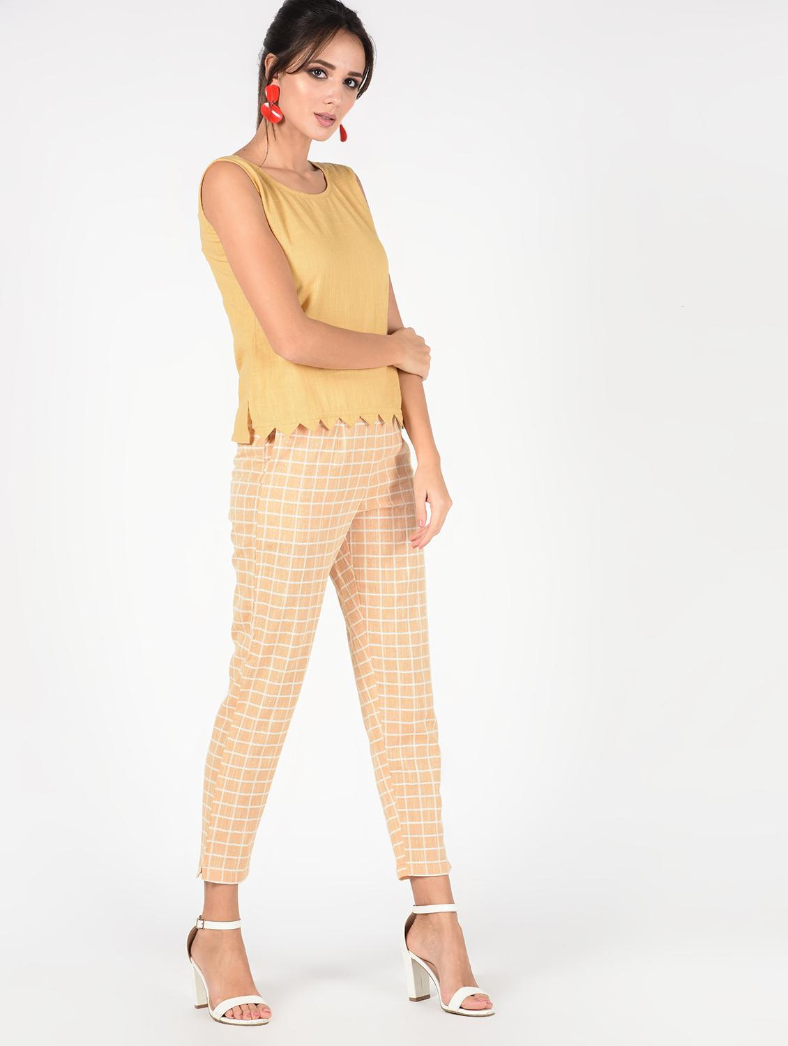 high rise checkered trouser - 16347138 - Standard Image - 3