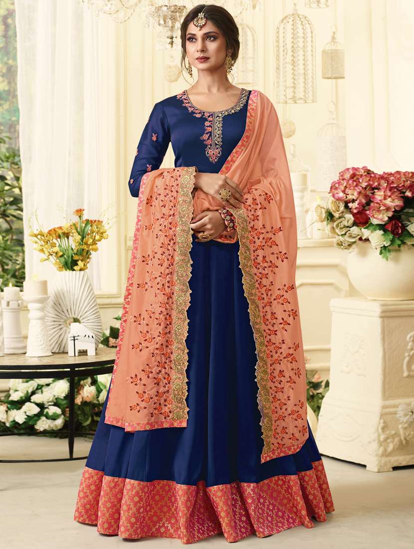 embroidered semi-stitched anarkali suit
