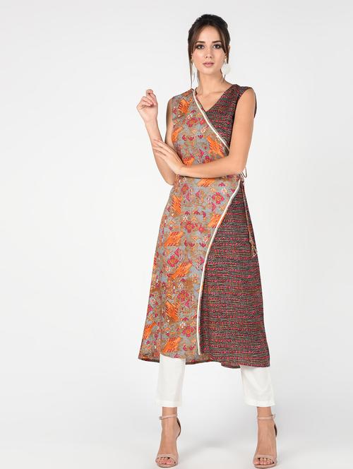 printed angrakha kurta pant set - 16348797 -  Standard Image - 0