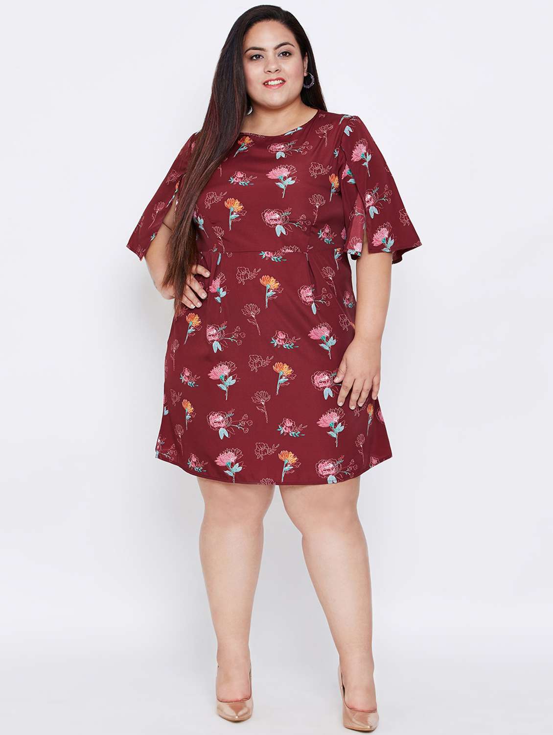 bell sleeved floral a-line dress - 16348904 - Standard Image - 3