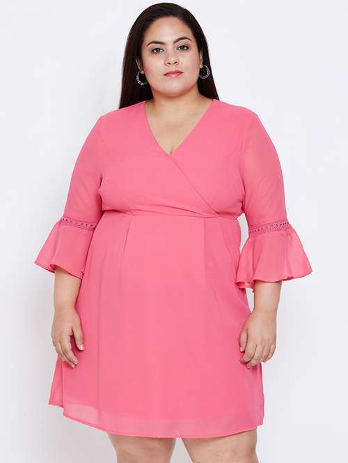 lace trim flute sleeved empire dress - 16348906 - Standard Image - 0