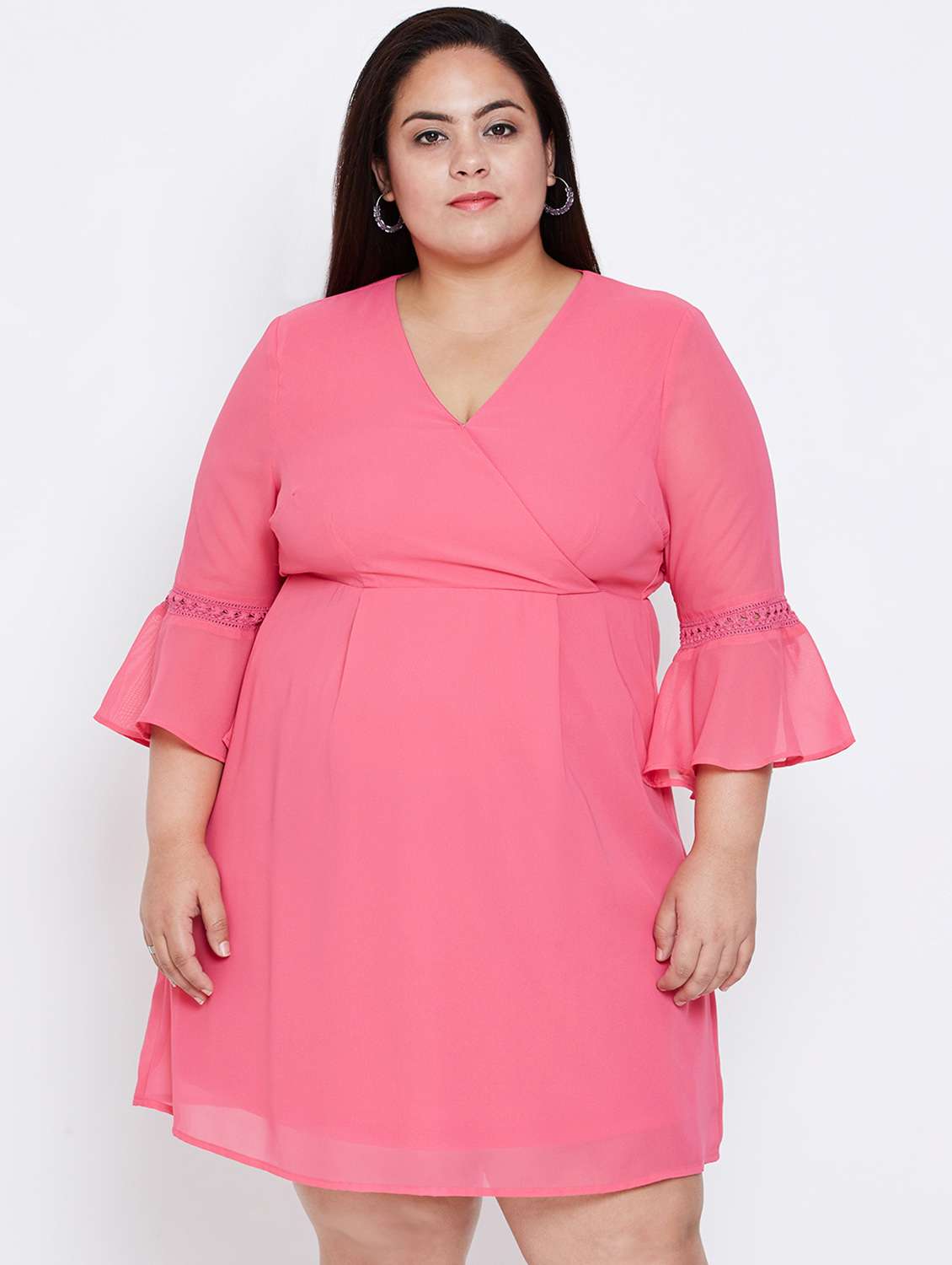 lace trim flute sleeved empire dress - 16348906 - Zoom Image - 0