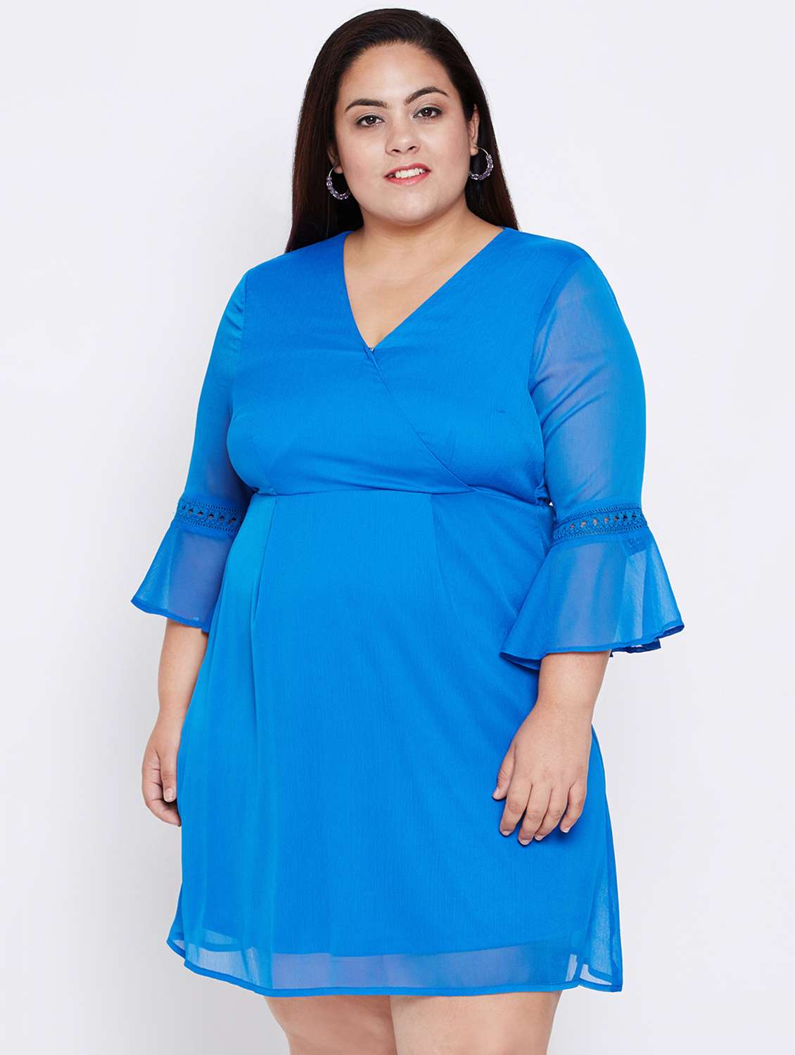 lace trim flute sleeved empire dress  - 16348907 -  Zoom Image - 0