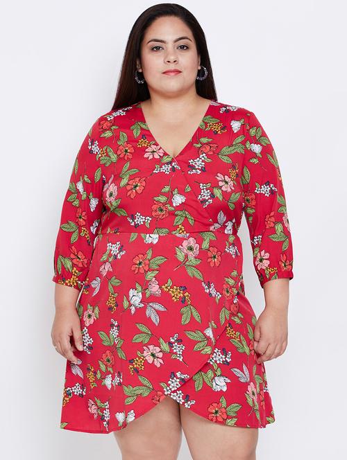 floral faux wrap plus dress  - 16348914 -  Standard Image - 0