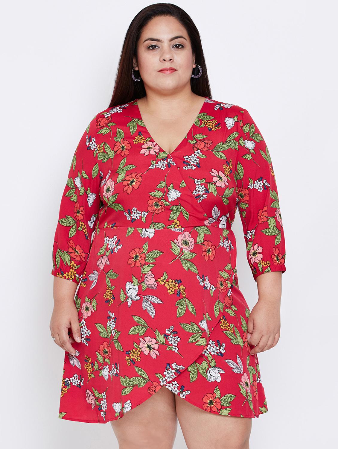 floral faux wrap plus dress  - 16348914 -  Zoom Image - 0