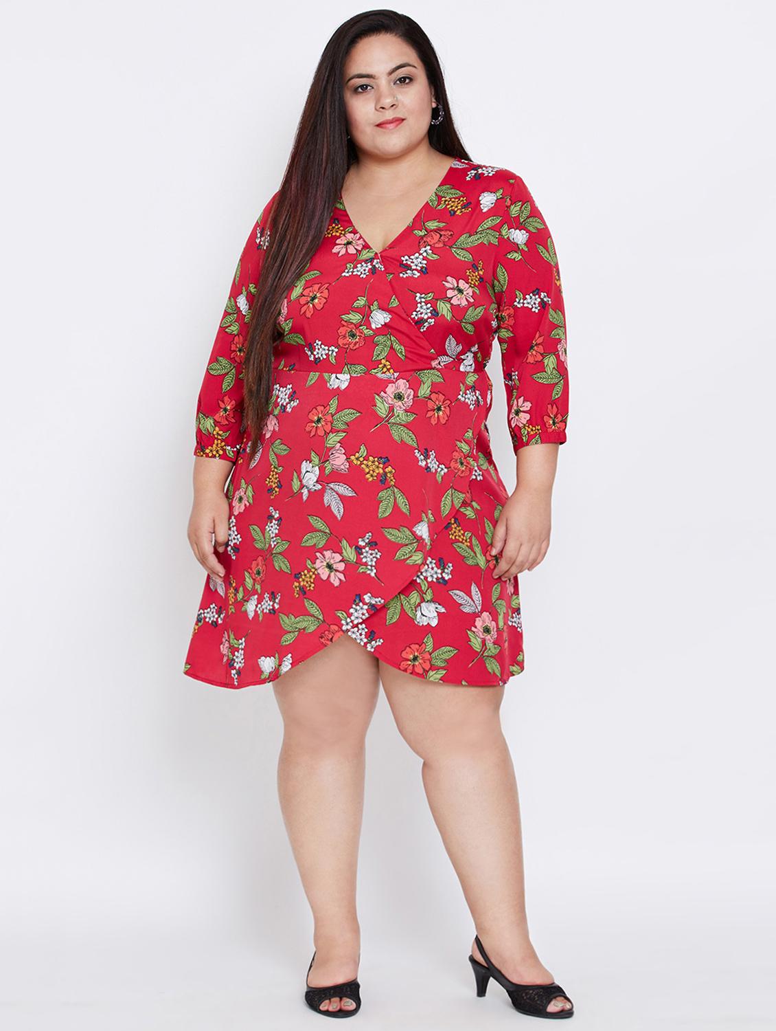 floral faux wrap plus dress - 16348914 - Standard Image - 3