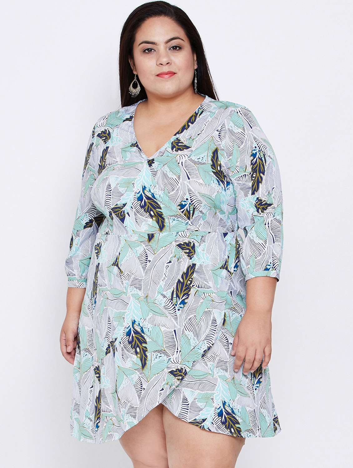 overlap neck tropical print plus dress - 16348916 - Zoom Image - 0