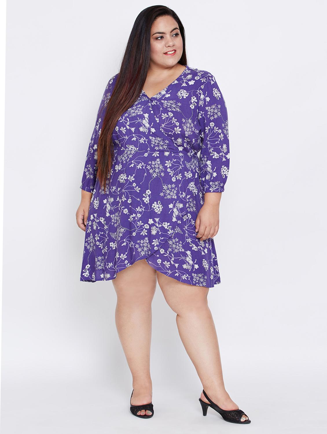 overlap neck floral a-line dress - 16348917 - Standard Image - 3