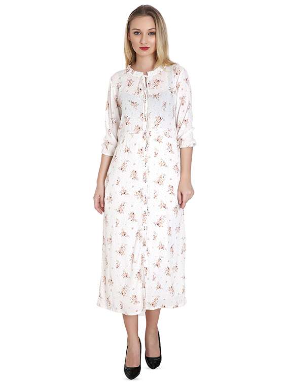 tie up neck floral a-line dress