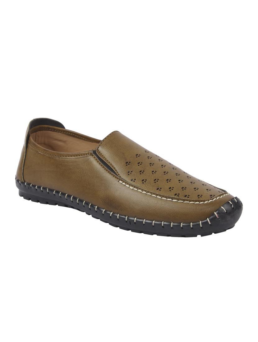 tan leatherette slip on loafers - 16350889 - Zoom Image - 0