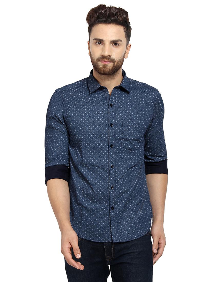 navy blue printed casual shirt - 16351787 -  Zoom Image - 0
