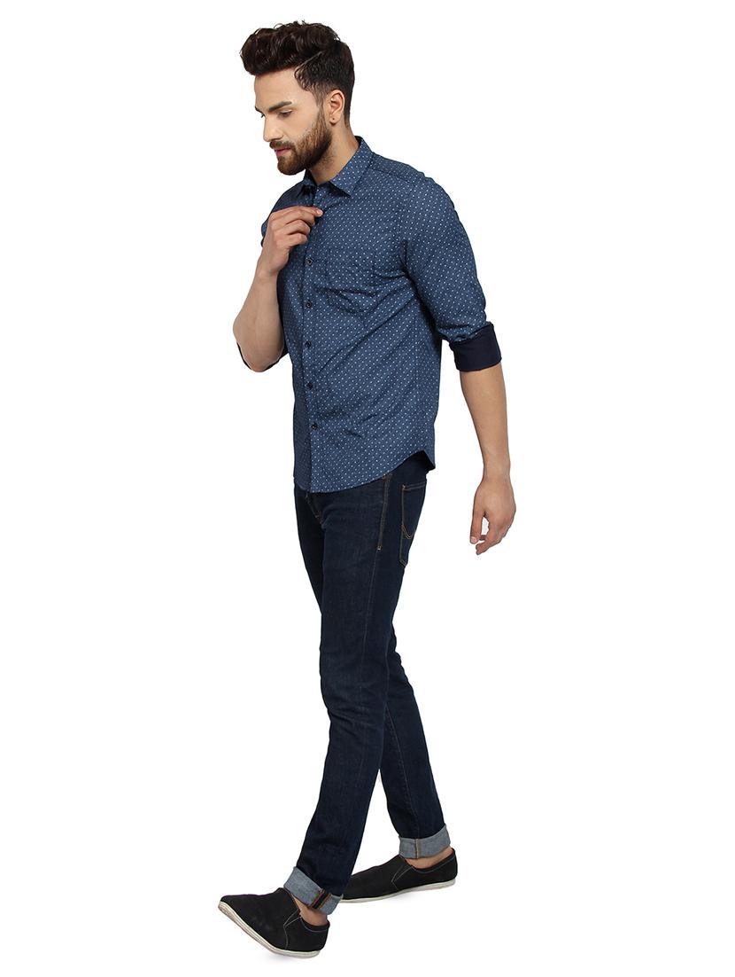 navy blue printed casual shirt - 16351787 - Standard Image - 3