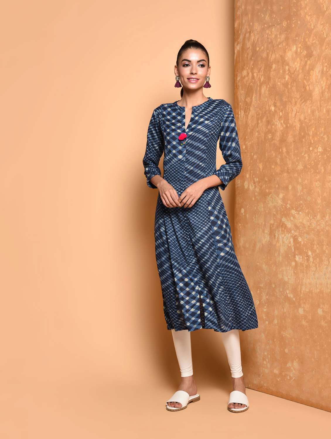 indigo printed a-line kurta