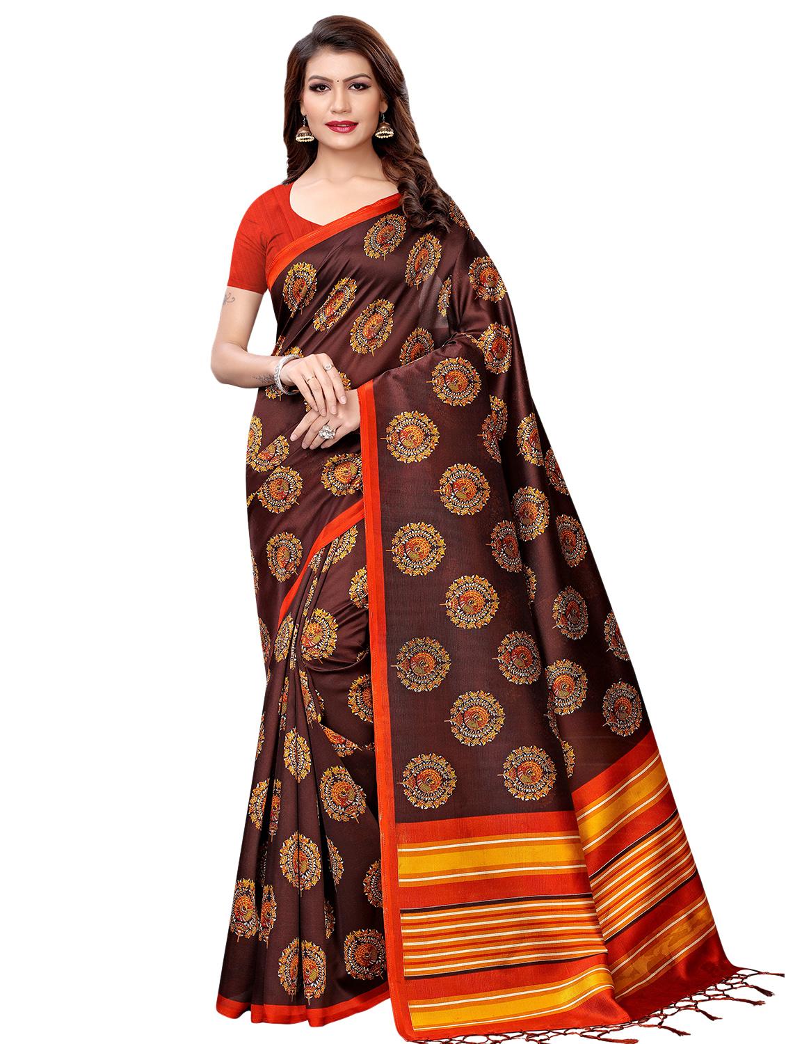 ethnic motifs printed mysore silk saree with blouse - 16353901 -  Zoom Image - 0