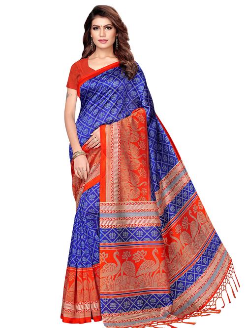 checkered printed mysore silk saree with blouse - 16353903 -  Standard Image - 0