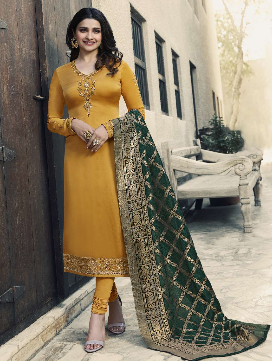 embroidered semi-stitched suit