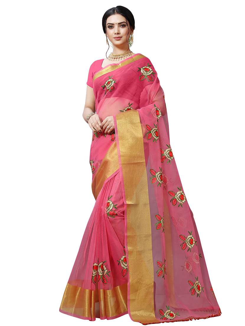 floral embroidered saree with blouse