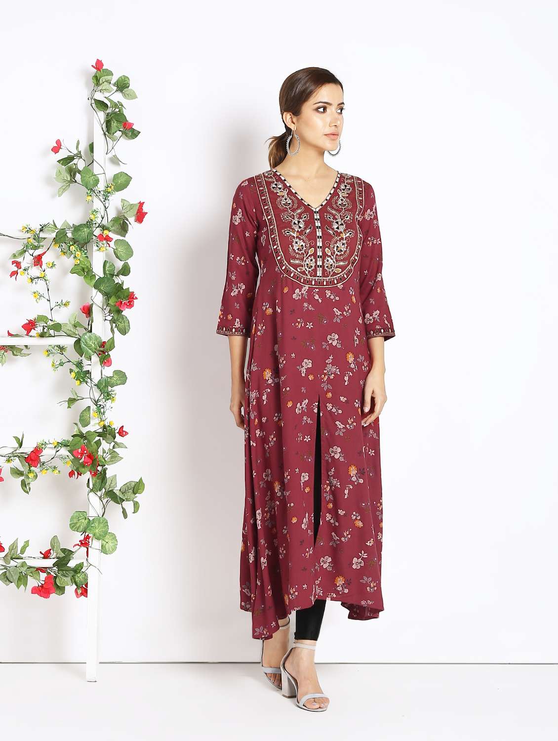 embroidered flared kurta