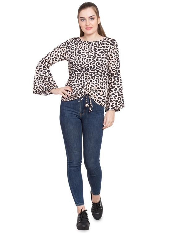 flute sleeved animal print top - 16356856 - Standard Image - 3