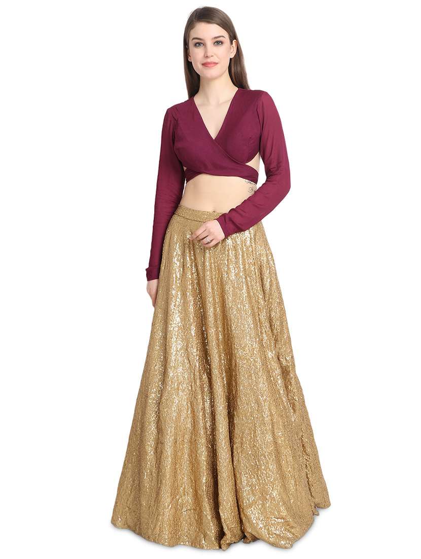 gold wine lehenga
