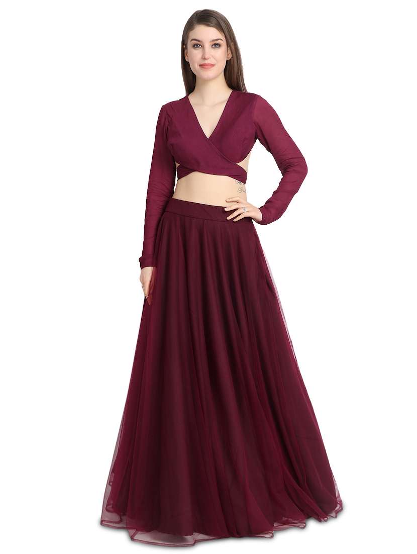 wine solid a-line lehenga