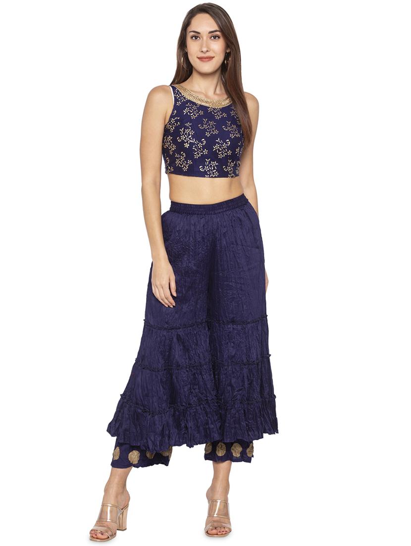 navy blue solid sharara - 16360333 - Standard Image - 3