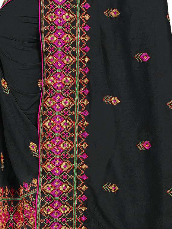 black georgette embroidered saree with blouse - 16360480 -  Standard Image - 3