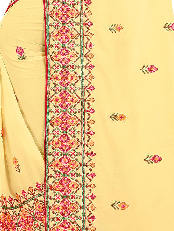 floral embroidered saree with blouse - 16360481 - Standard Image - 3