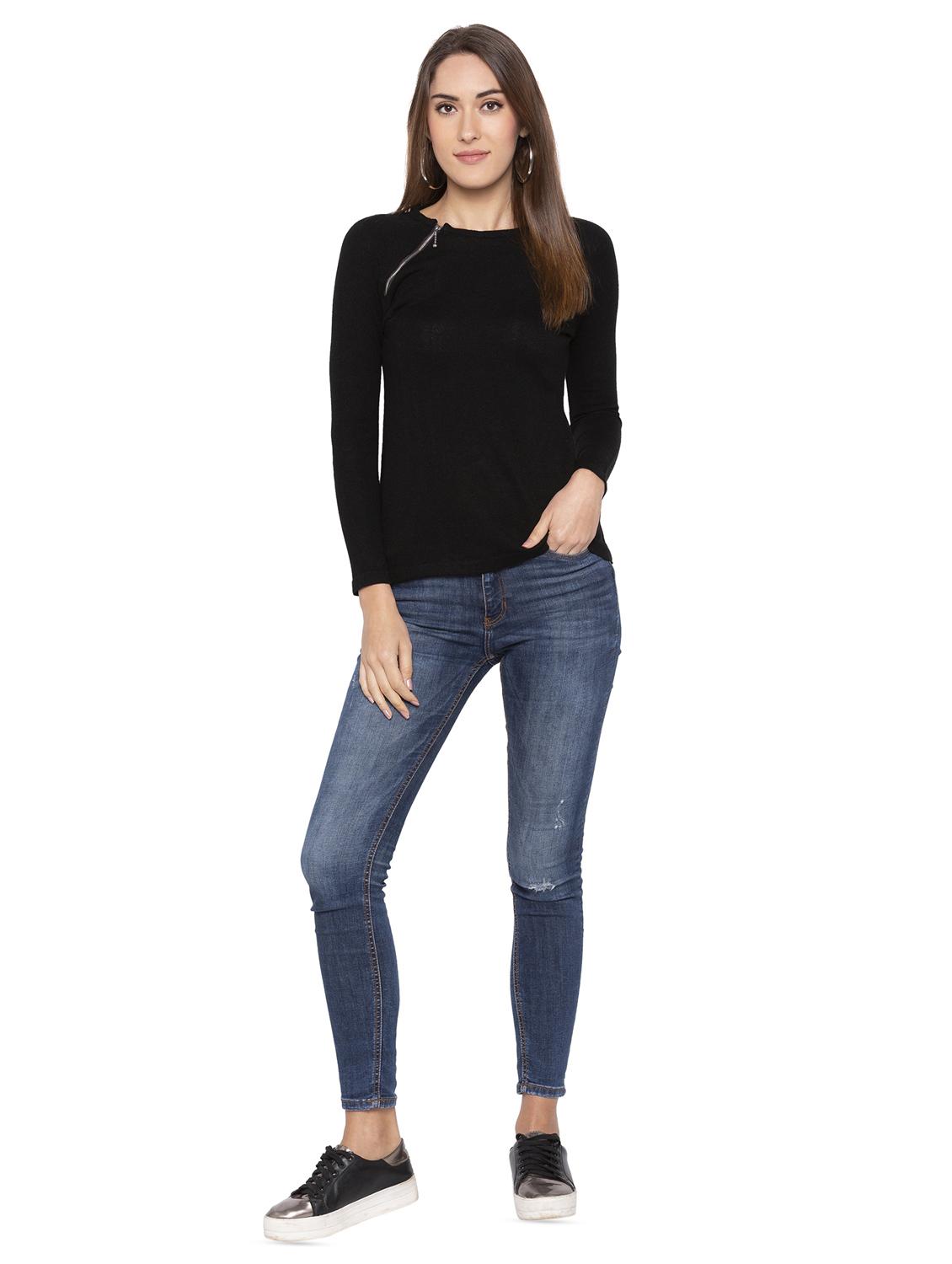 zipper detail long sleeved top - 16360776 - Standard Image - 3