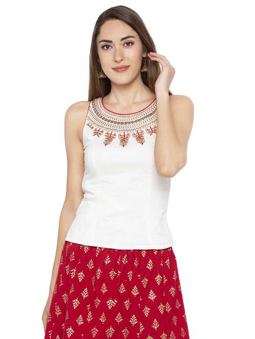 embroidered straight blouse - 16360801 - Standard Image - 0