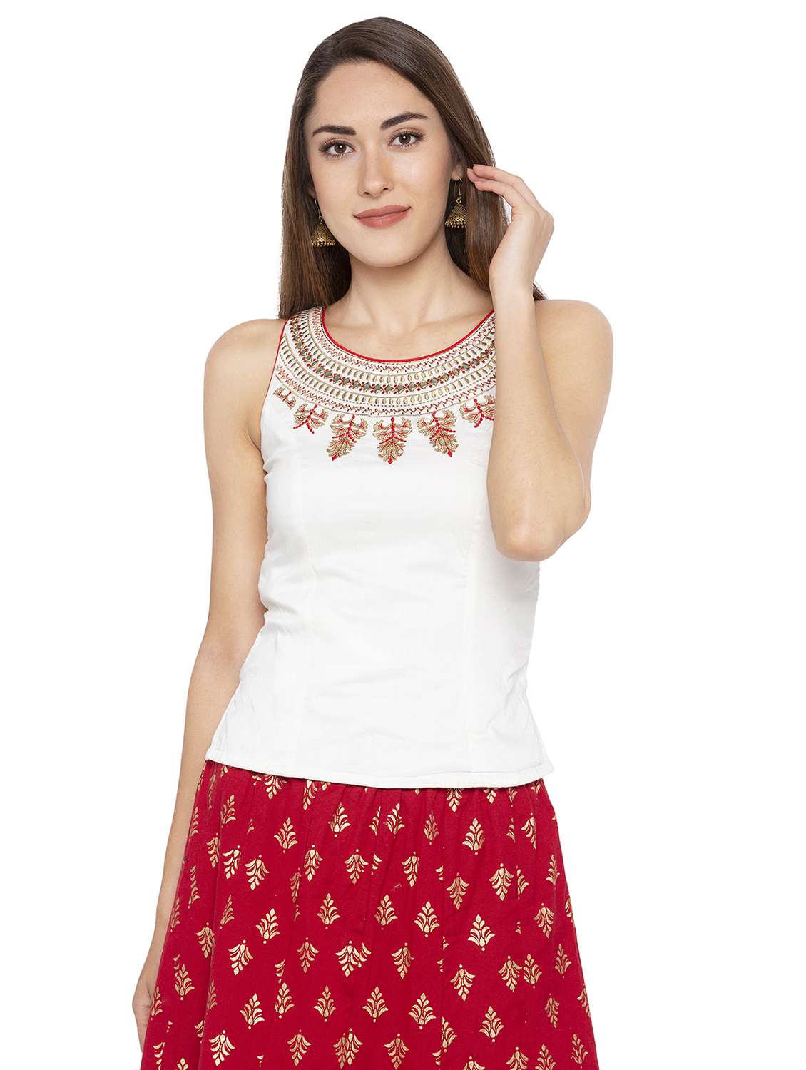 embroidered straight blouse - 16360801 - Zoom Image - 0