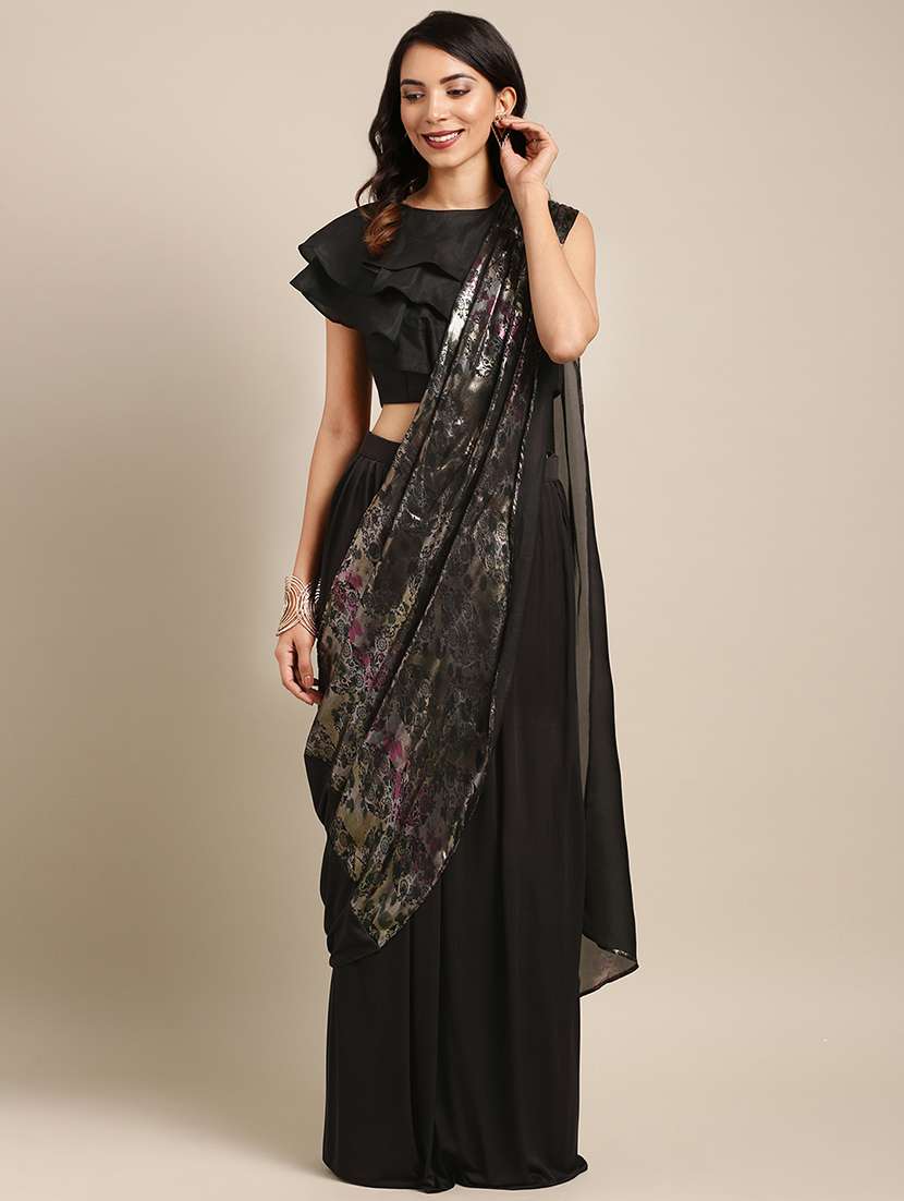 printed fusion saree with blouse