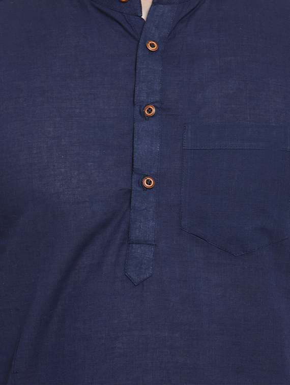 navy blue solid short kurta - 16365583 -  Standard Image - 3