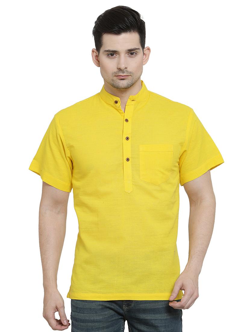 yellow solid short kurta - 16365585 - Zoom Image - 0