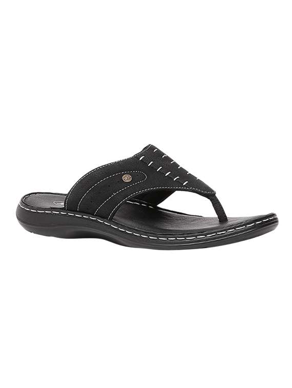 Buy online Bata Black Leather Toe Separator Slippers from Slippers