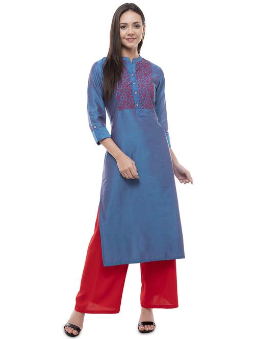 embroidered straight kurta - 16366686 - Standard Image - 0