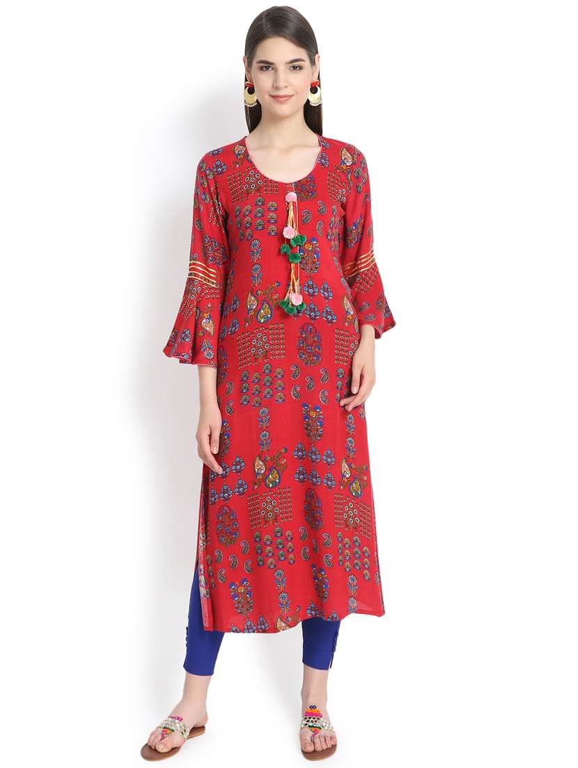 bell sleeved straight kurta - 16367778 - Zoom Image - 0