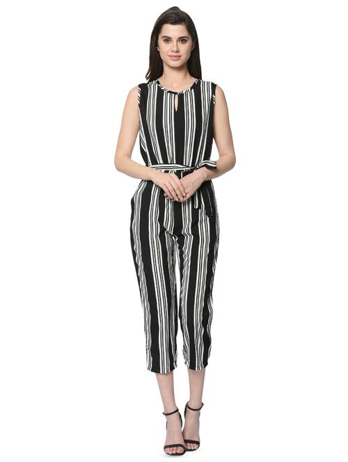 key hole neck tie front jumpsuit - 16368125 - Standard Image - 0
