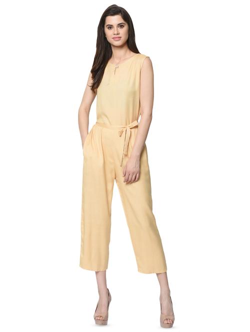 key hole neck tie front jumpsuit - 16368128 - Standard Image - 0