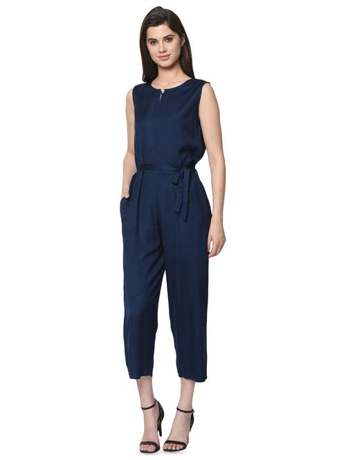 key hole neck tie front jumpsuit - 16368190 - Standard Image - 0