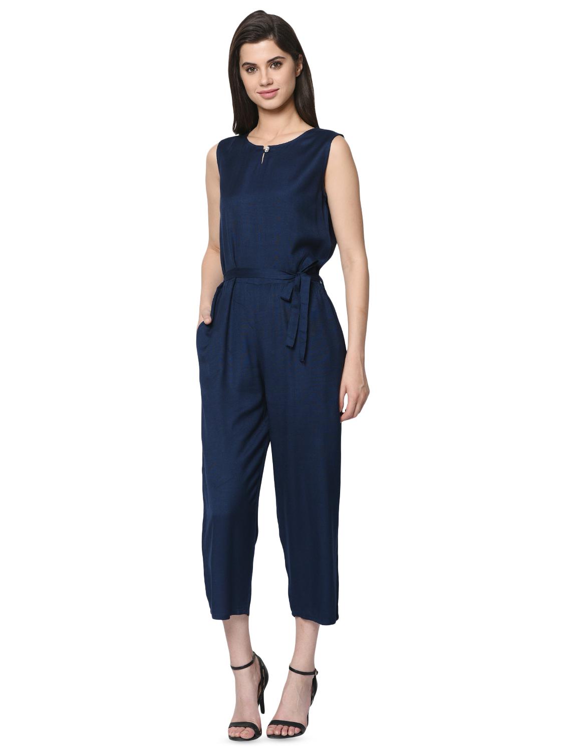 key hole neck tie front jumpsuit - 16368190 - Zoom Image - 0