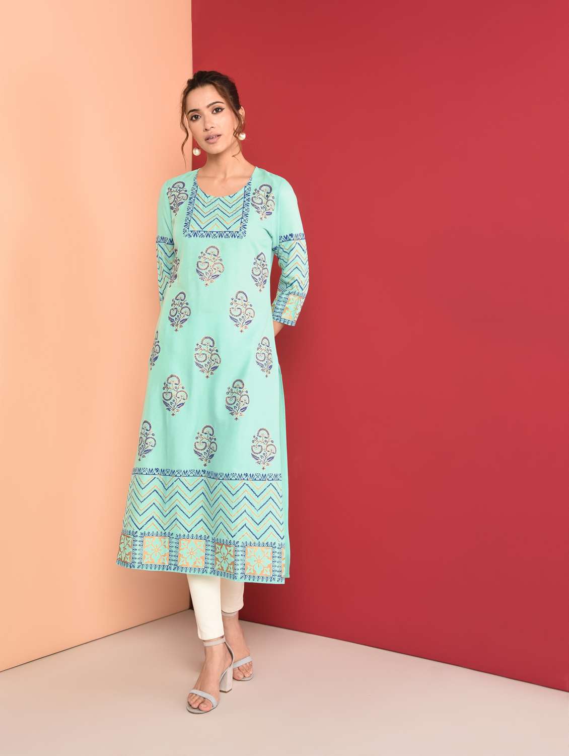 turquoise straight kurta