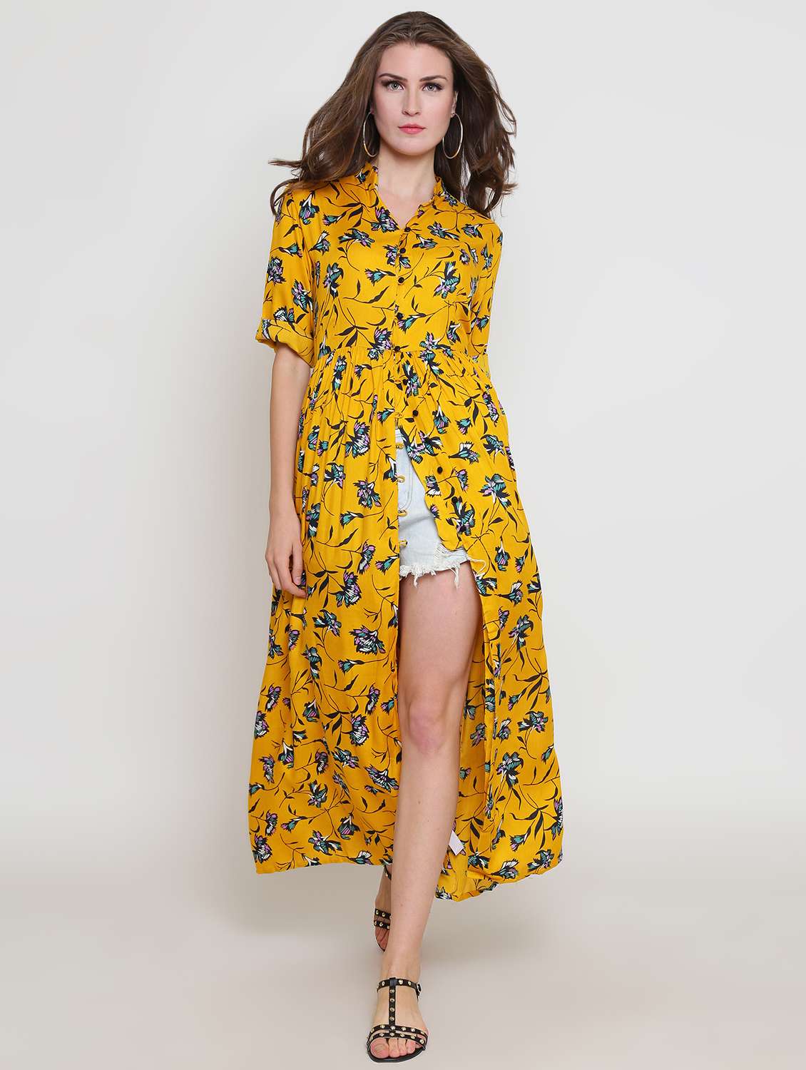 gathered detail button up tunic - 16369206 - Zoom Image - 0
