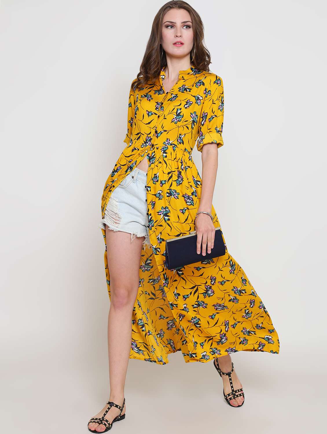 gathered detail button up tunic - 16369206 - Standard Image - 3