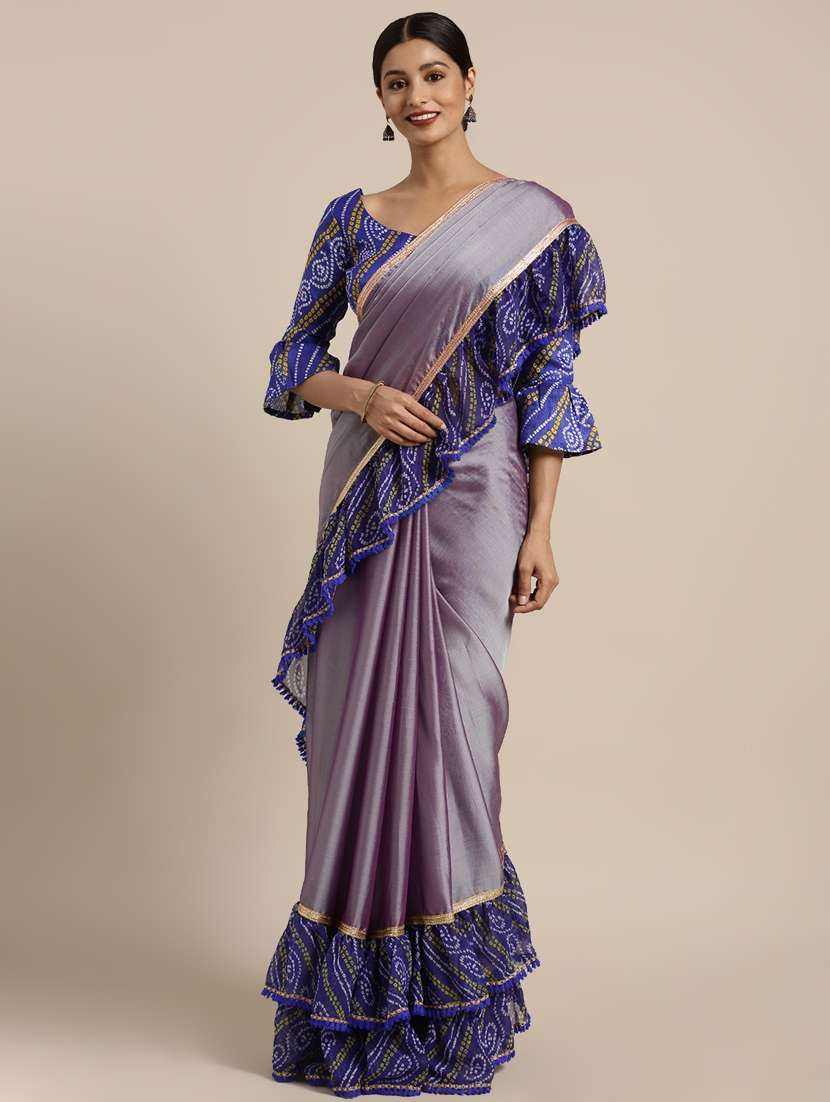 bandhani ruffle border saree with blouse