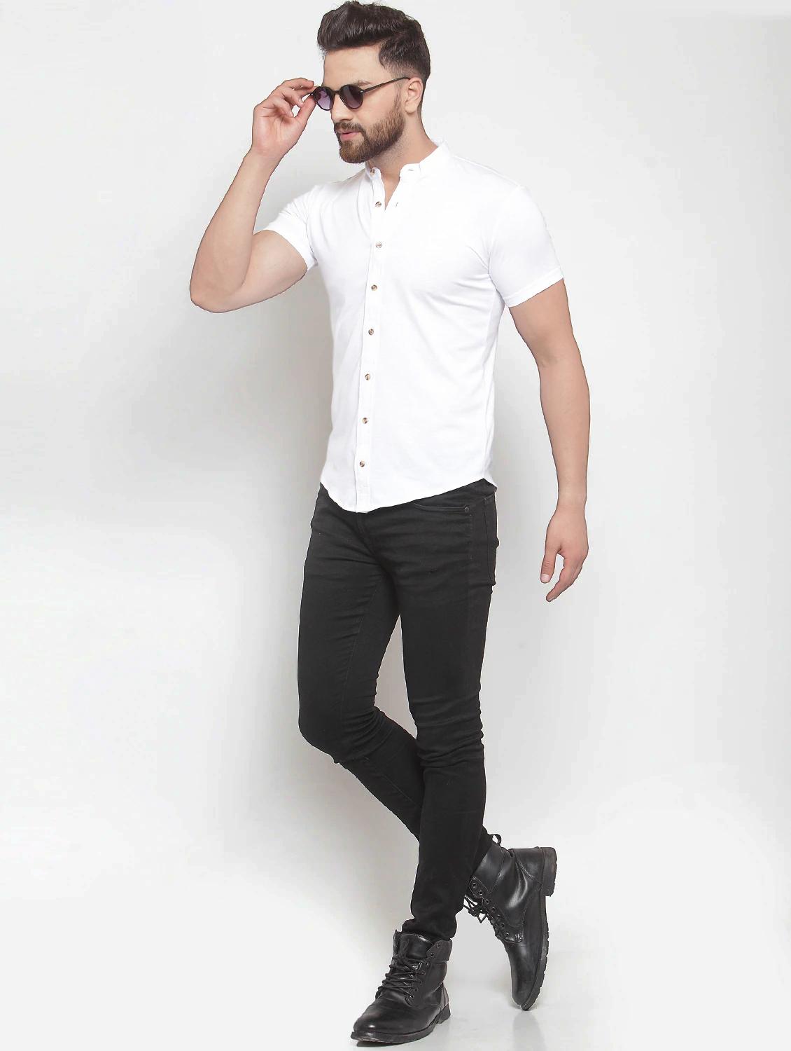 men white solid regular fit short sleeves casual shirt - 16370372 - Standard Image - 3